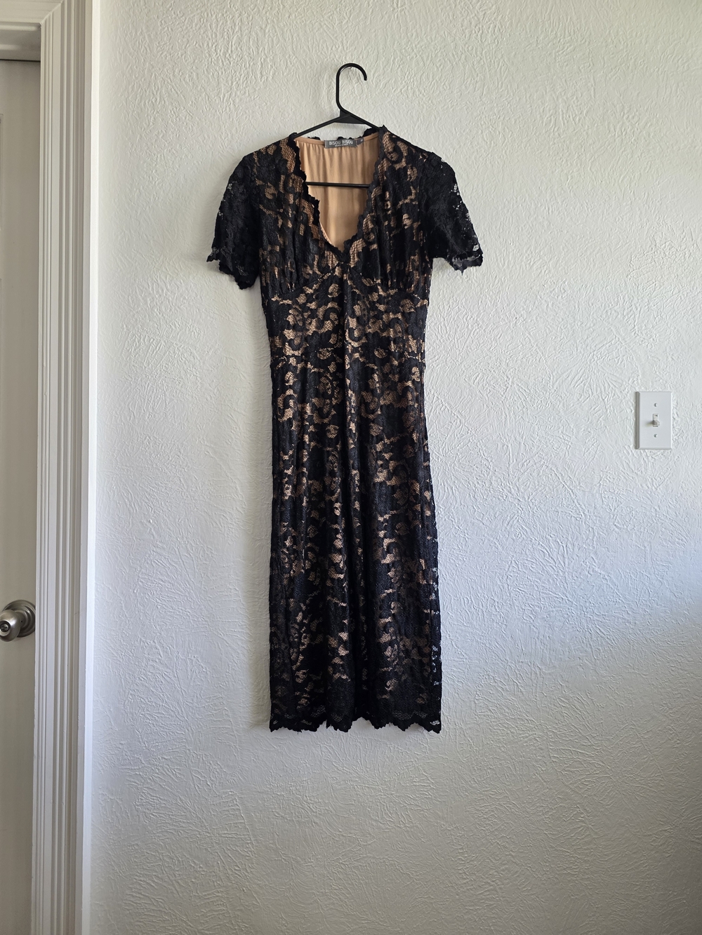 Bisou Bisou Black Lace Midi Dress with Nude Lining